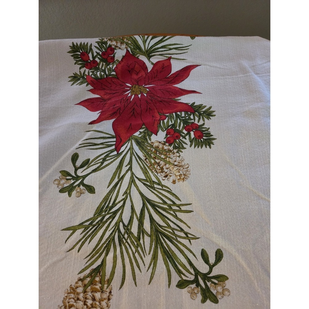Better Hones & Gardens 60x102 Christmas Poinsettas Sparkly Tablecloth Holiday